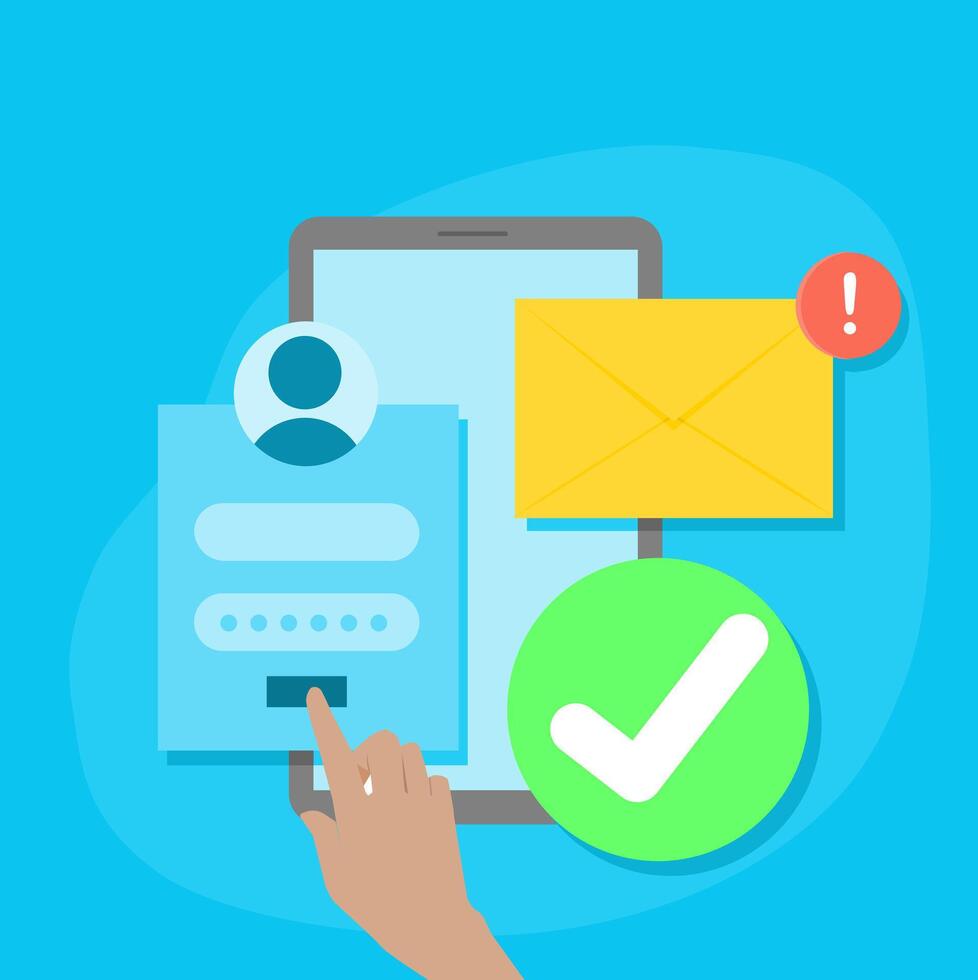Two-step security illustration. concept of account login verification via email. vector