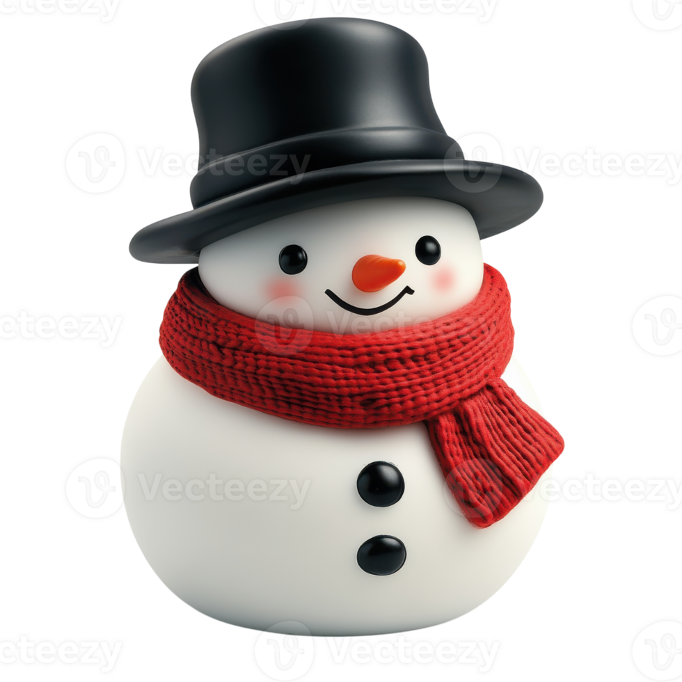 Snowman Wearing a Stylish Black Hat and Cozy Red Scarf, on the transparent Background. Format png
