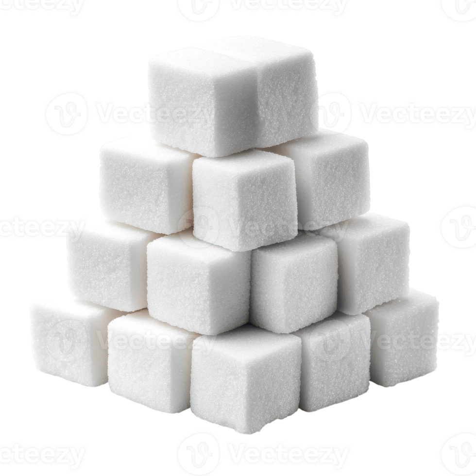 Stacked Sugar Cubes Create a Playful White Tower of Sweetness, on the transparent Background. Format png
