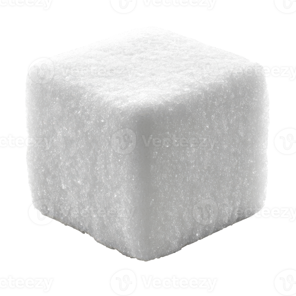 Pure White Sugar Cube Resting on a Smooth Surface, on the transparent Background. Format png