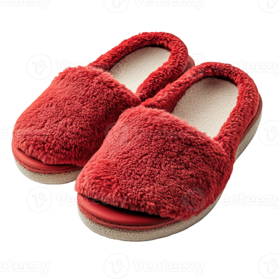 Cozy Red Slippers Designed for Ultimate Comfort and Warmth in Colder Seasons, on the transparent background png