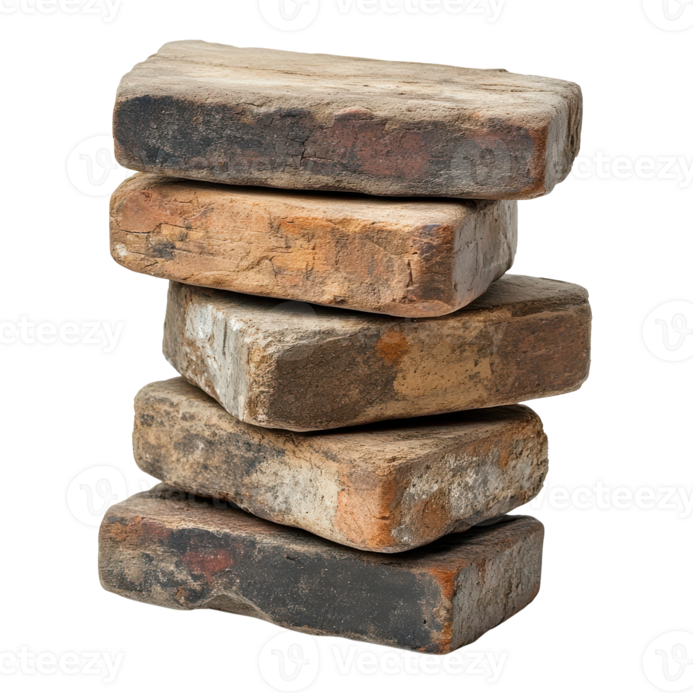 Sturdy Bricks Stacked Artistically on a Plain Background, on the transparent Background. Format png