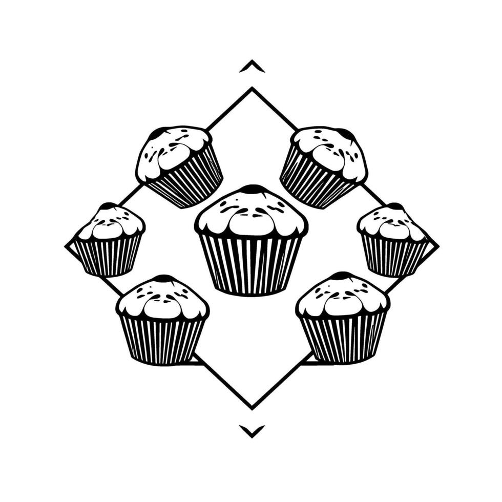 Sweet Muffin Delight. A delectable collection of muffins beautifully arranged in a geometric pattern. Perfect for bakery logos menus or dessertthemed designs. vector