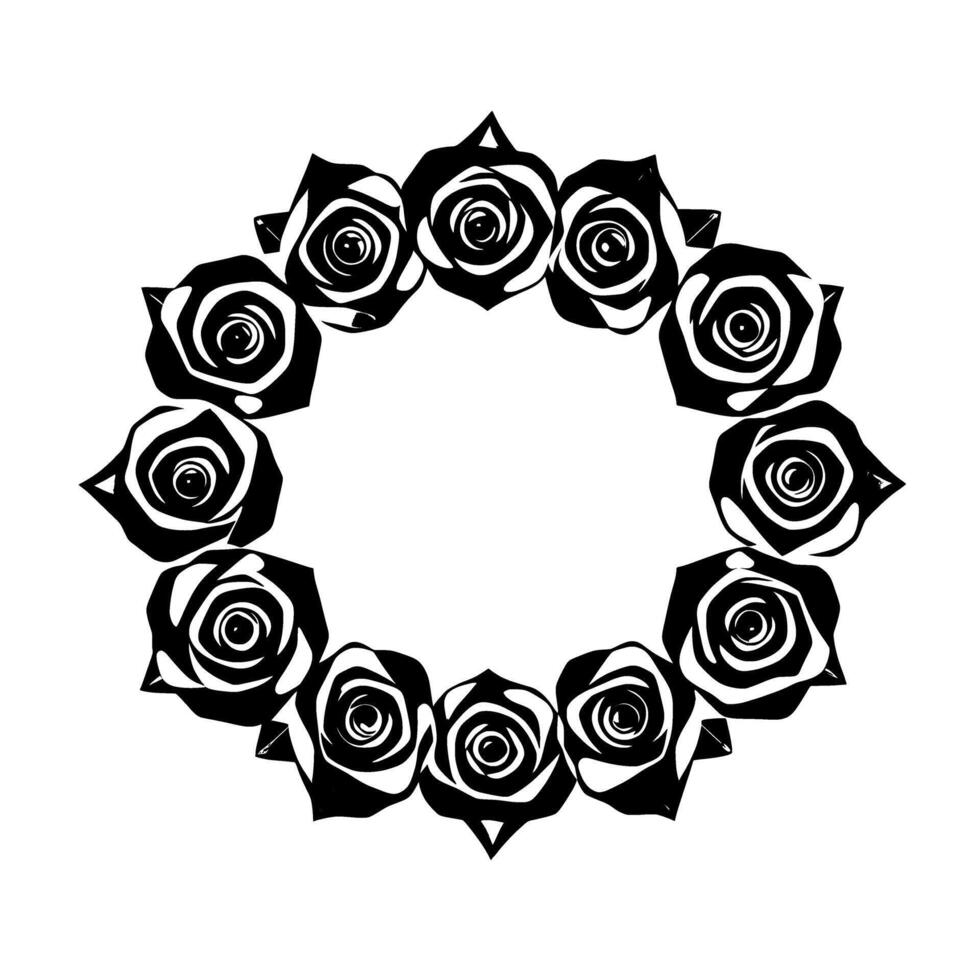 Elegant Black and White Rose Circle Frame. A Monochrome Floral for Vintage Classic and Modern Art Projects. Perfect for invitations cards and more vector