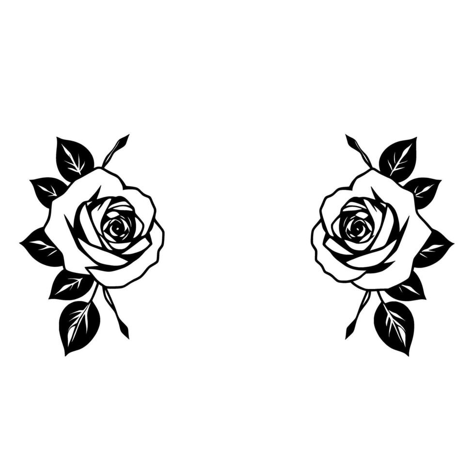 Elegant Black and White Rose Illustration. Symmetrical Floral Vintage Botanical Art Classic Nature Graphic vector