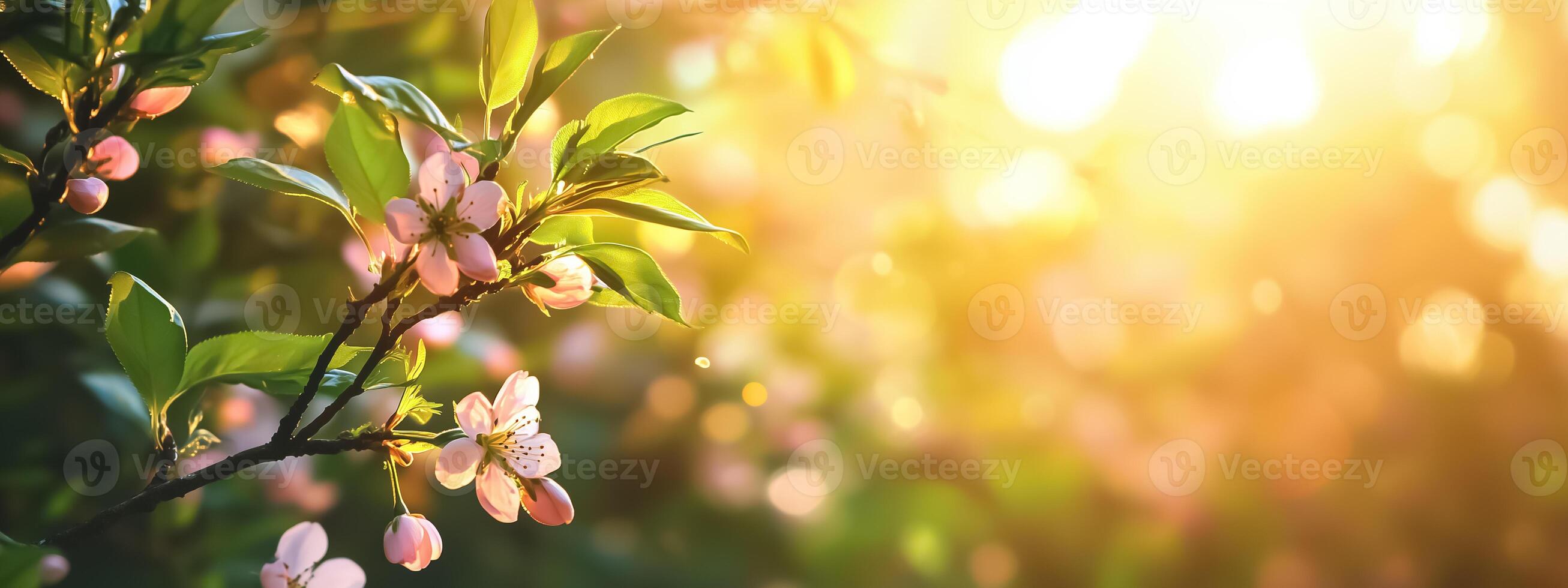 A tree with pink flowers in the sunlight photo