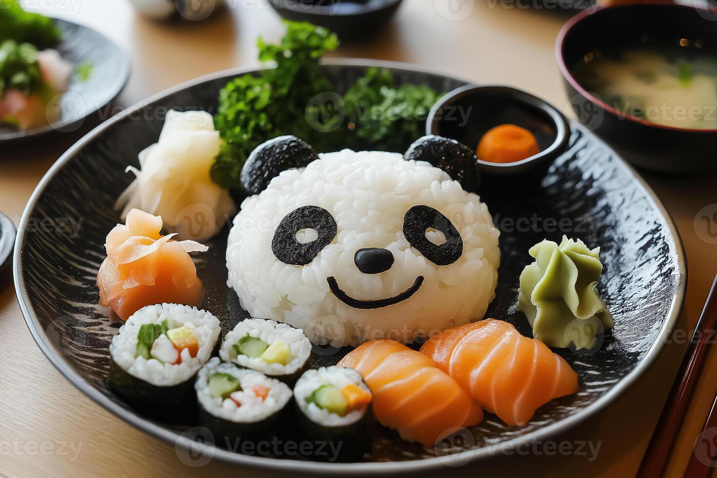 A plate with sushi and panda face photo