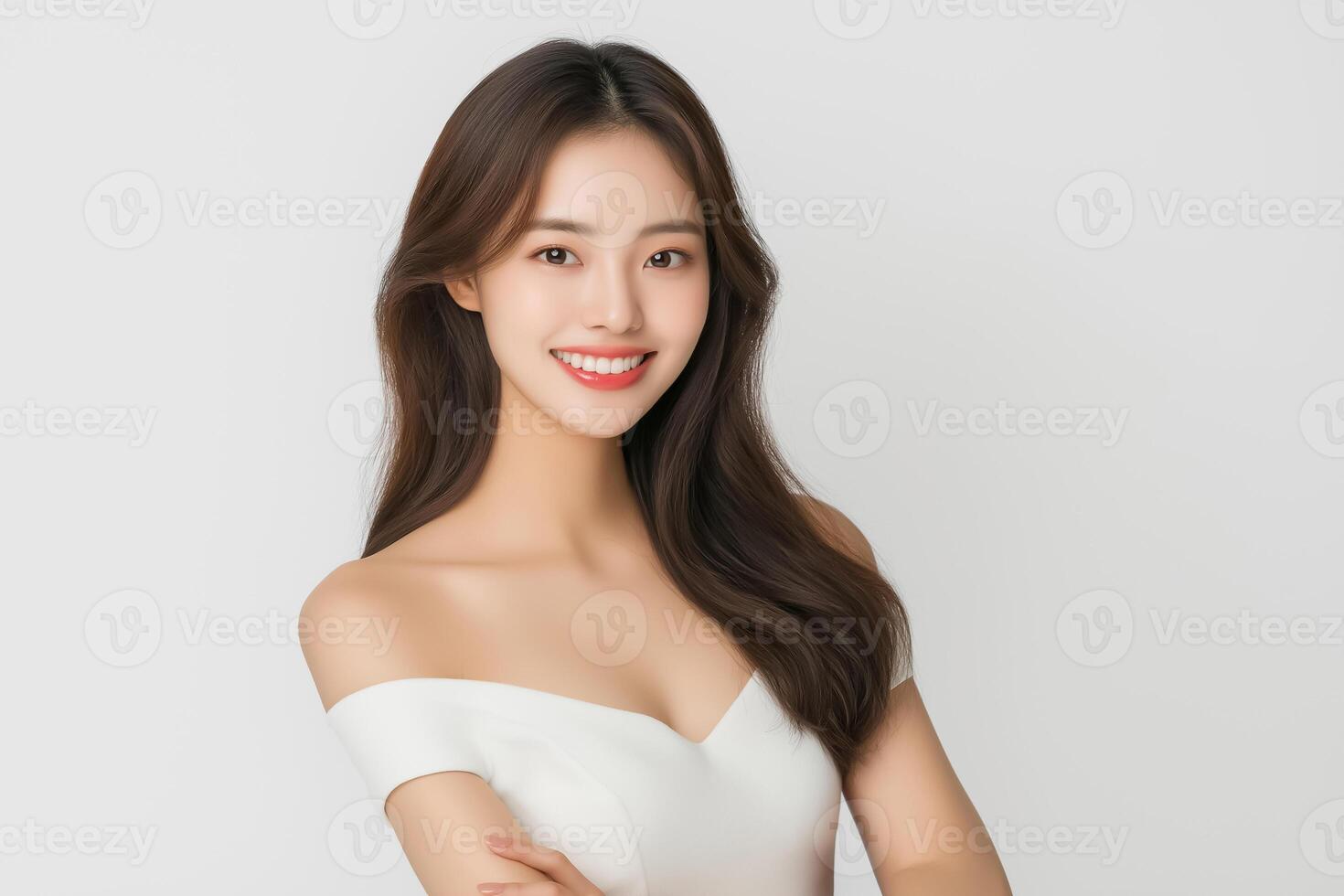 Beautiful asian woman in white dress photo