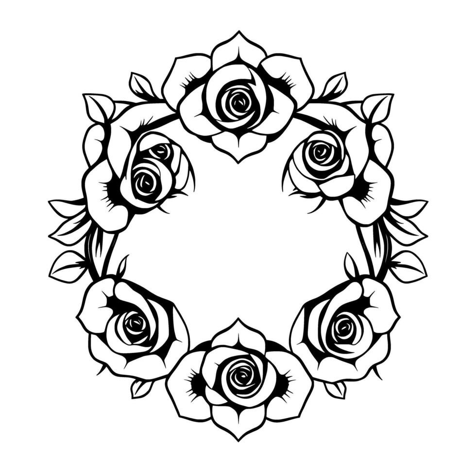 Elegant Monochrome Rose Wreath. A Vintage Floral . Perfect for invitations cards and adding a touch of classic beauty to your projects. vector