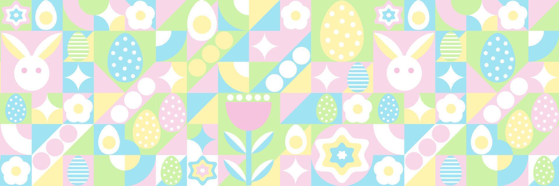Abstract geometric background. Eggs, spring flowers and decorations. For poster, postcard, scrapbooking, stickers. .easter bunny vector