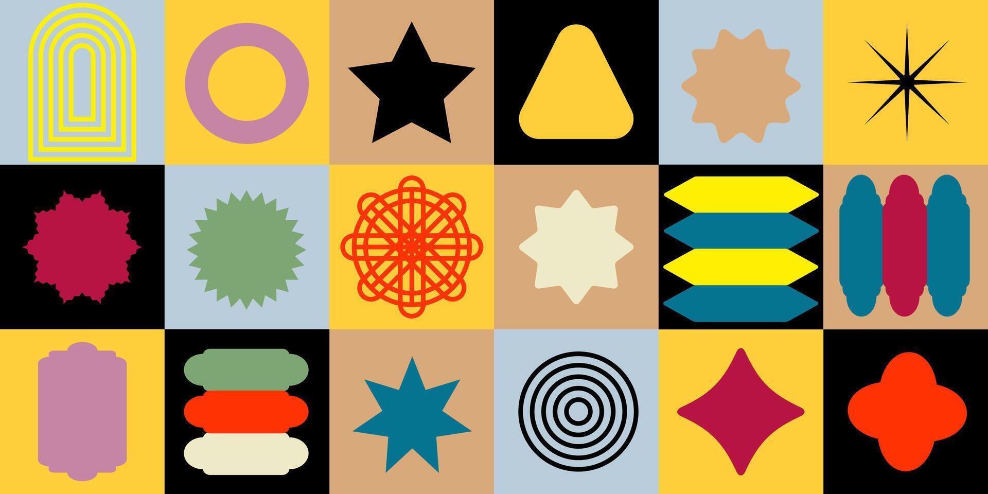 Abstract geometric background. Bauhaus Swiss pattern background, dynamic shapes and vibrant colors.a colorful set of shapes and shapes vector