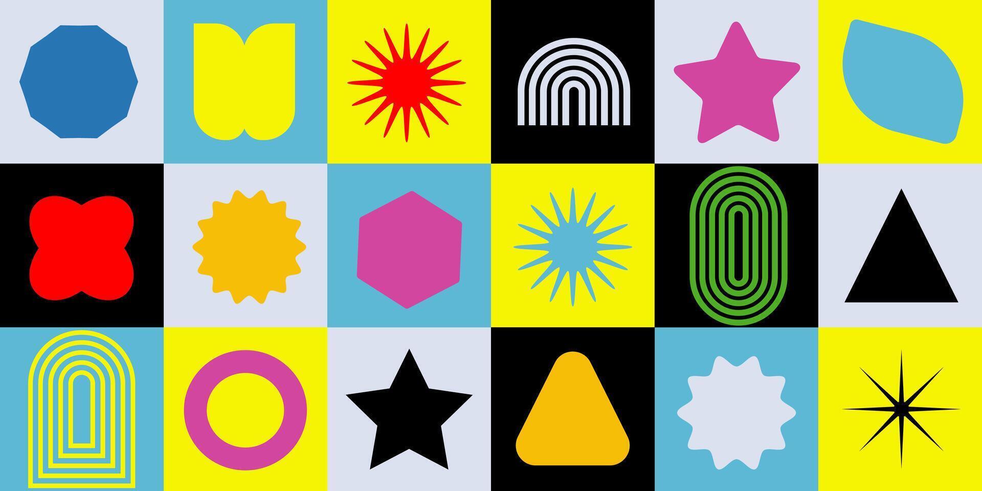 Abstract geometric background. Bauhaus Swiss pattern background, dynamic shapes and vibrant colors. vector