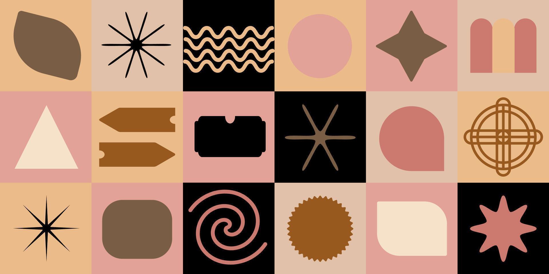 Abstract geometric background. Bauhaus Swiss pattern background, dynamic shapes and vibrant colors.a set of geometric shapes in pink, brown and black vector