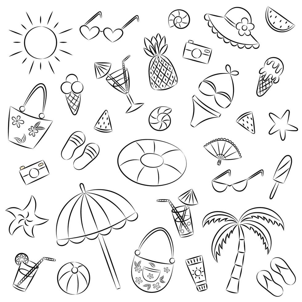 Summer themed Hand drawn set vector