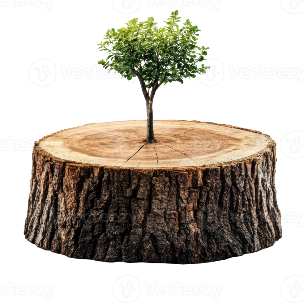 Tree Trunk Podium Showcases Nature's Resilience and Beauty, on the transparent Background. Format png