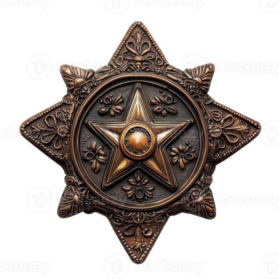 Vintage Sheriff Badge Showcasing Intricate Design and Charm, on the transparent Background. Format png