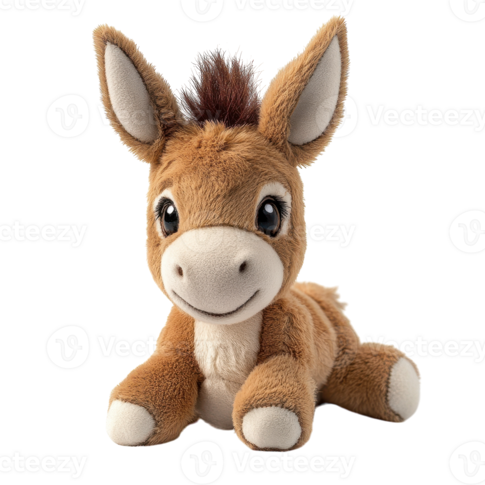 Charming Plush Donkey Brings Joy to Children and Collectors, on the transparent Background. Format png