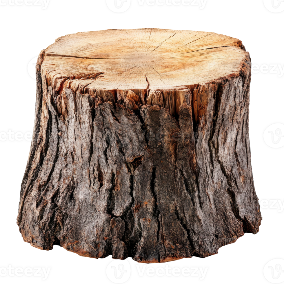 Rustic Tree Stump Showcasing Natural Texture and Detail, on the transparent Background. Format png