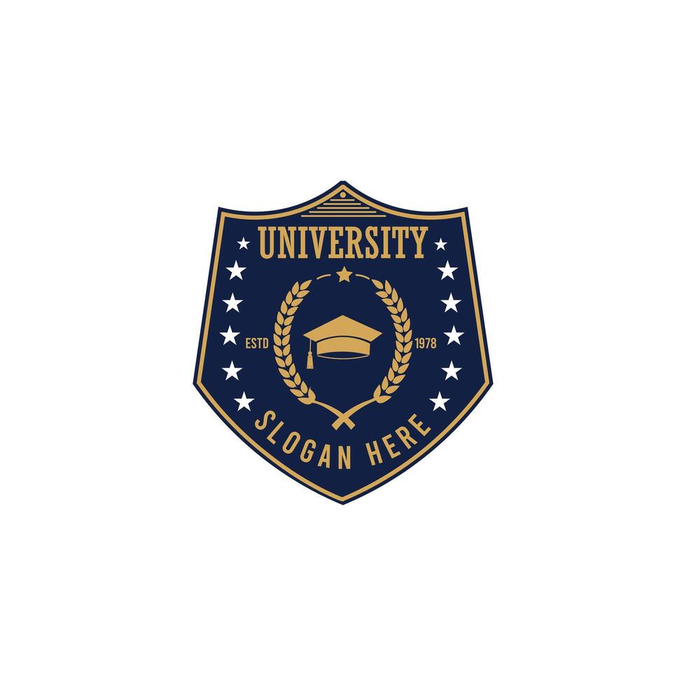 Classic University Logo with a Shield and Graduation Cap Icon Badge vector