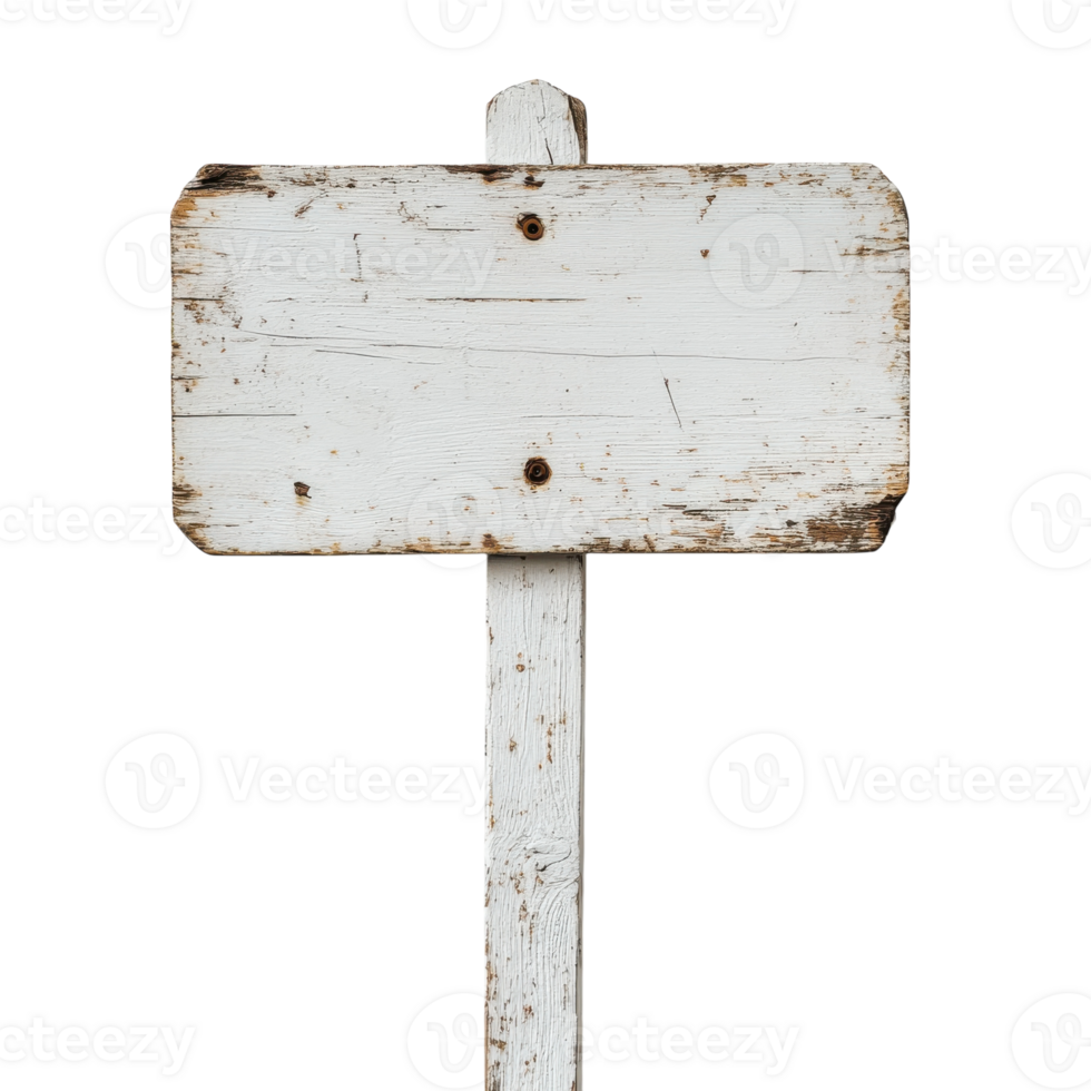 Rustic White Wooden Sign on Minimalistic Background, on the transparent Background. Format png