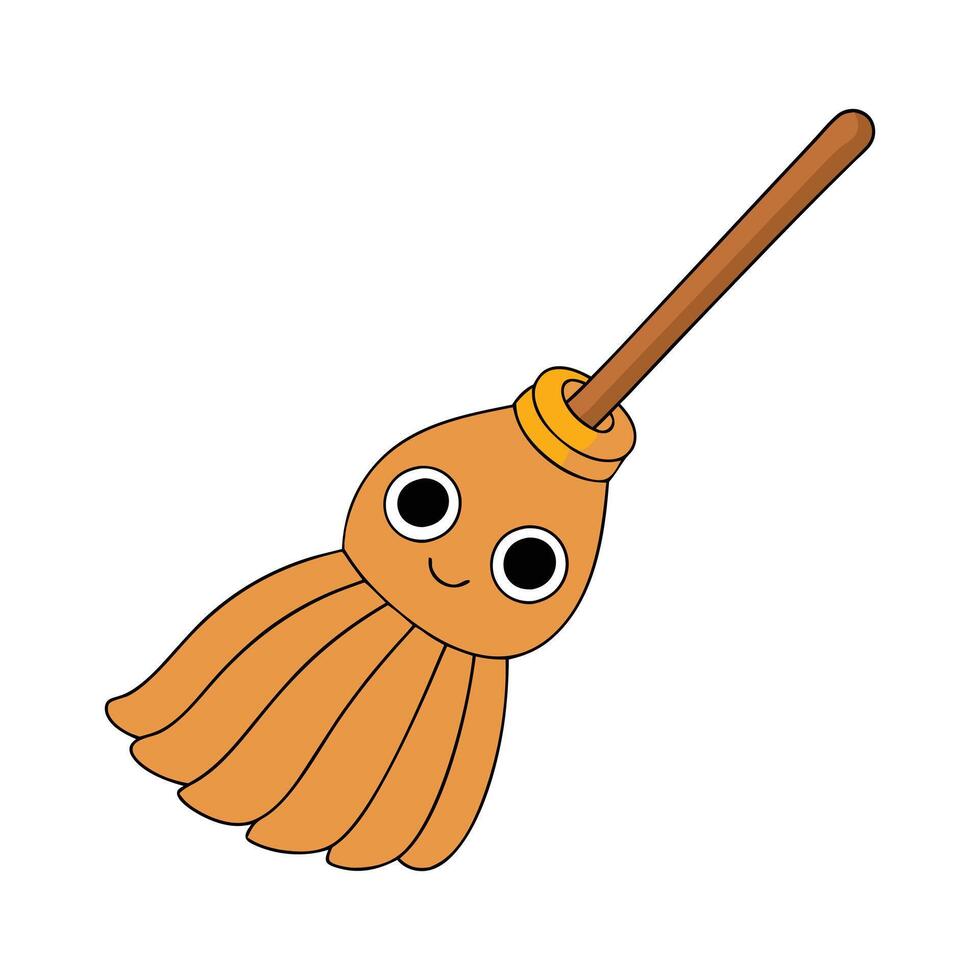 a cartoon broom with eyes and a long handle vector