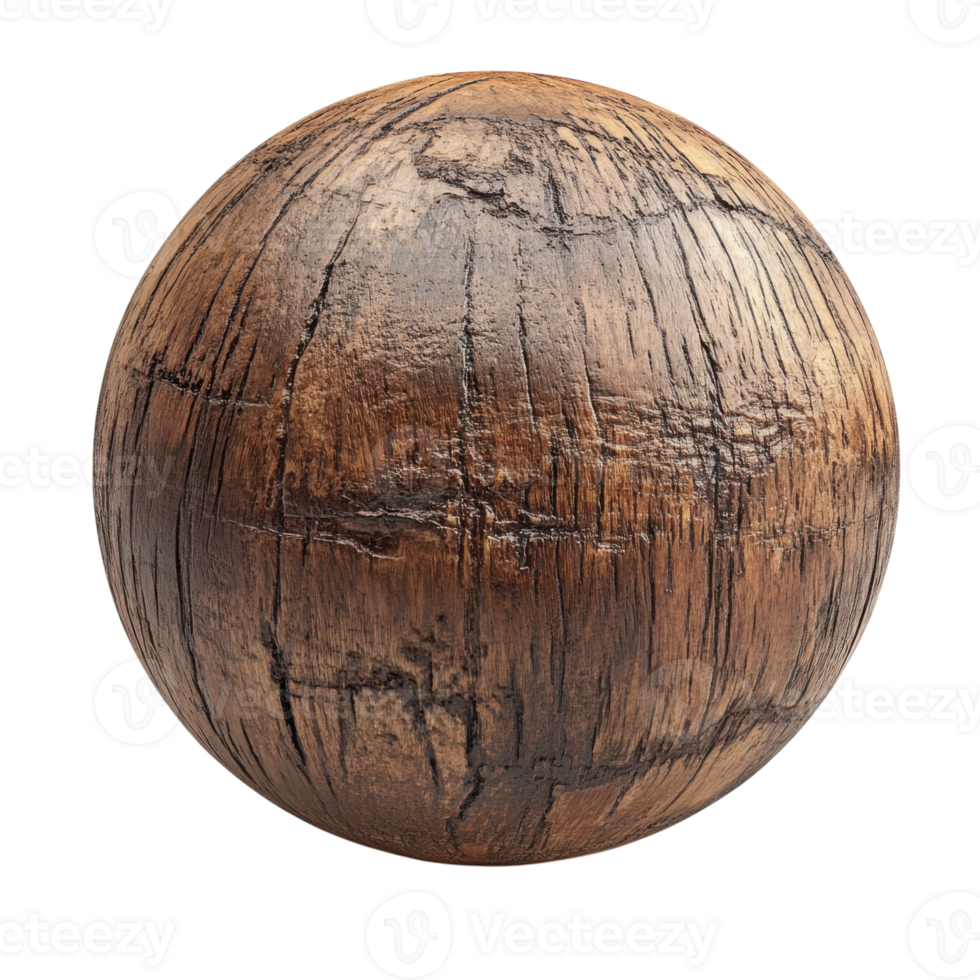 Wooden Textured Sphere Showcasing Natural Beauty and Unique Design, on the transparent Background. Format png