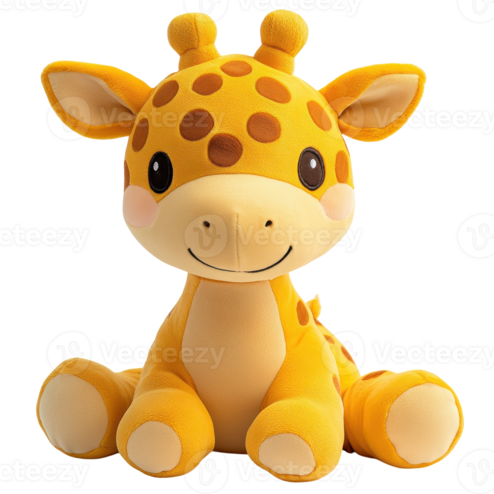 Charming Yellow Plush Giraffe Toy With Adorable Features, on the transparent Background. Format png