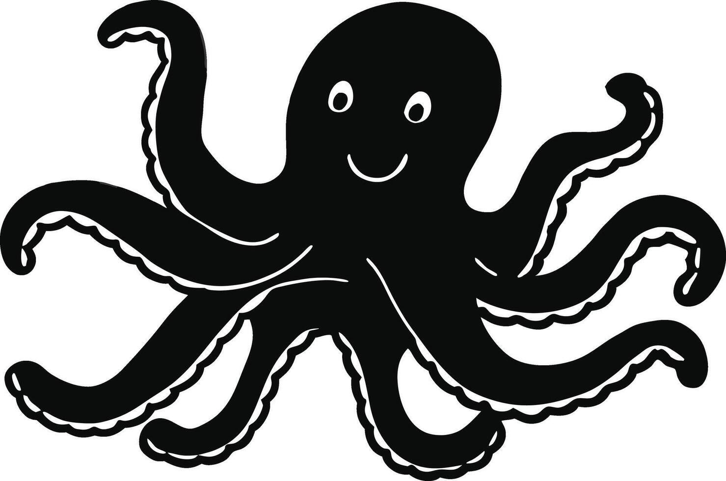 happy waving octopus silhouette on white background. vector