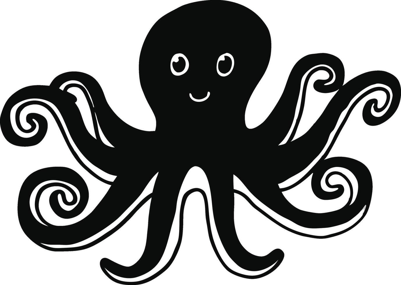 happy waving octopus silhouette white background. vector