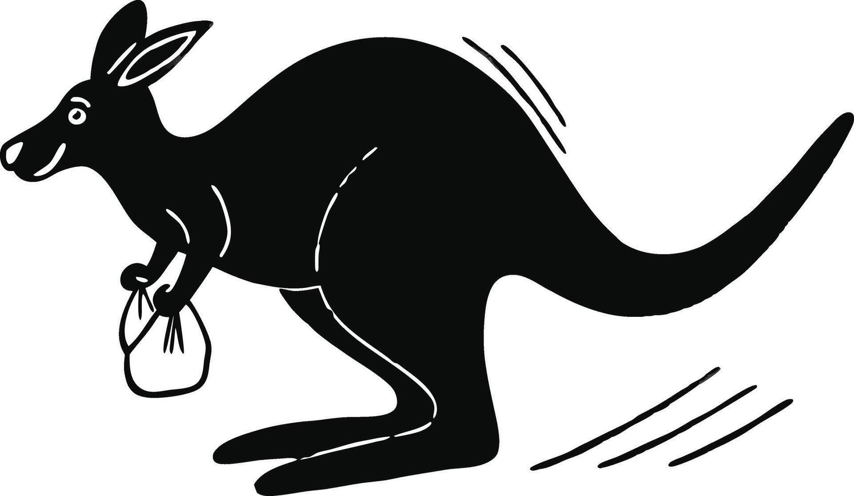 funny hopping kangaroo silhouette on white background. vector
