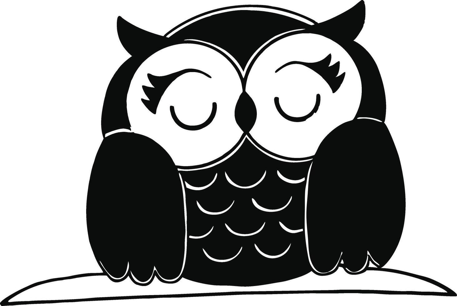 cute sleepy owl silhouette on white background. vector