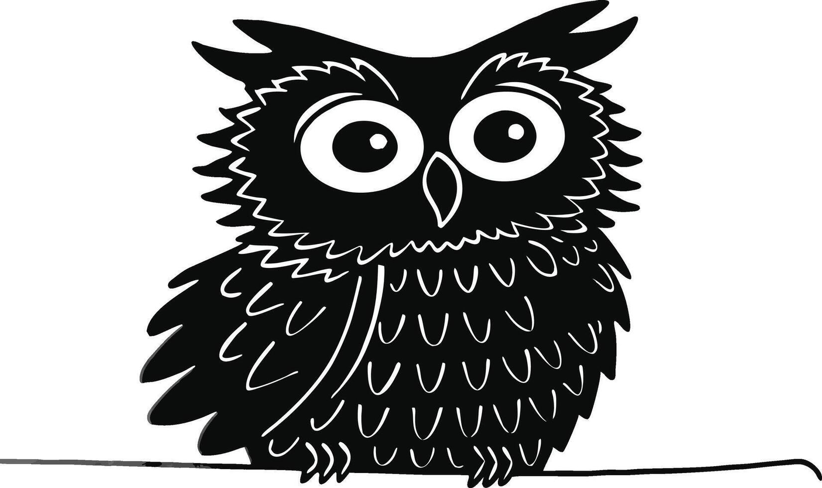 curious baby owl silhouette on white background. vector