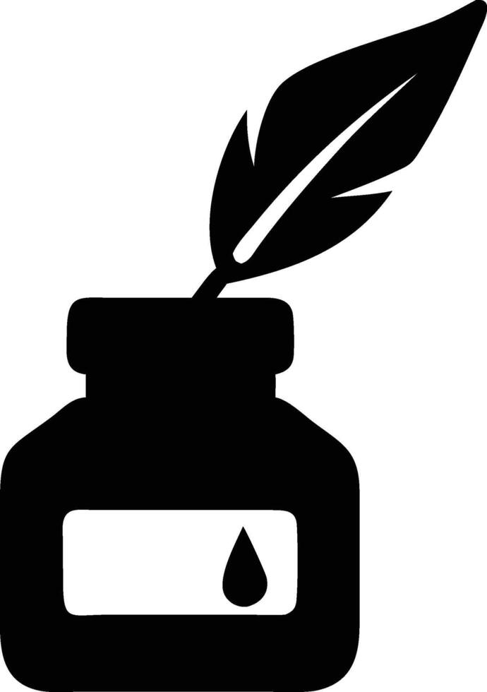 Ink Bottle and Quill Icon on White Background vector