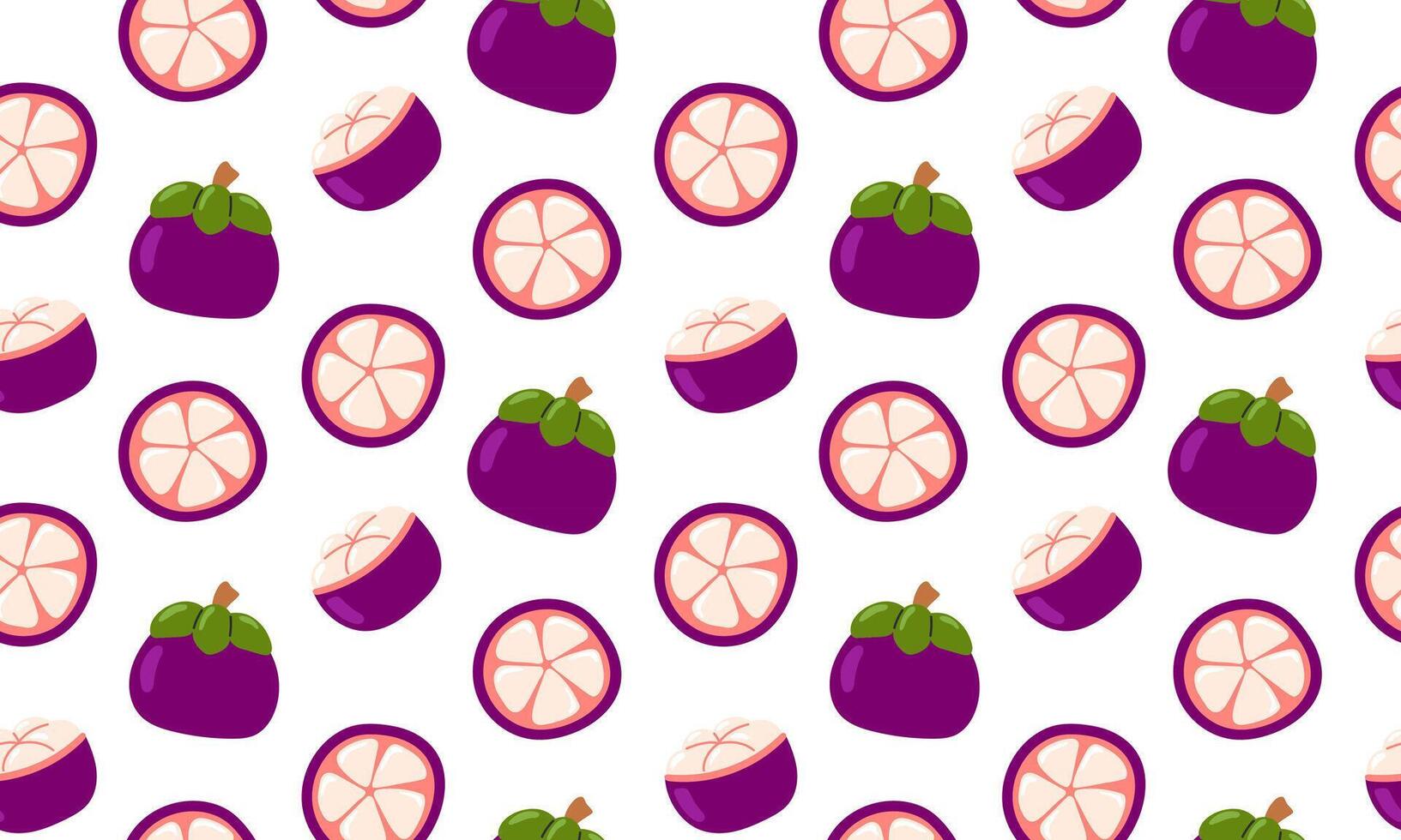 Mangosteen seamless pattern. Tropical fruits background design. Collection of organic vitamins and healthy nutrition. Flat illustration vector