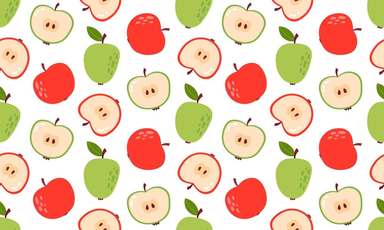 Fresh apple seamless pattern. Fruits and berries background design. Collection of organic vitamins and healthy nutrition. Flat illustration vector