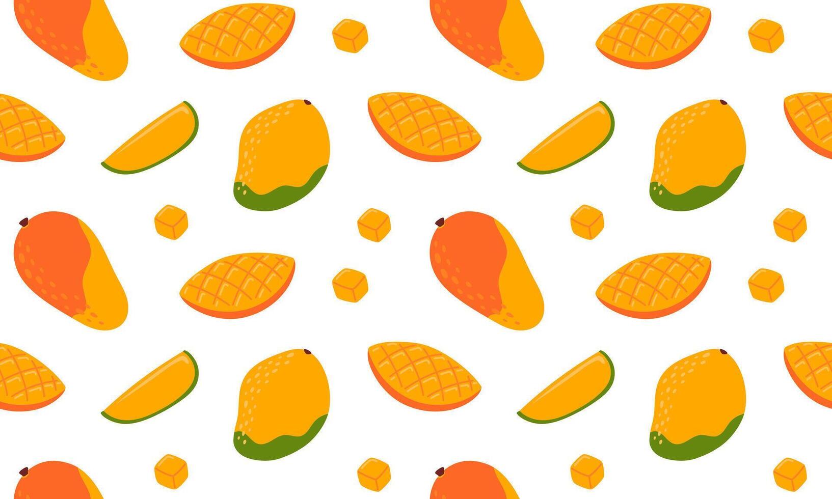 Mango seamless pattern. Tropical fruits background design. Collection of organic vitamins and healthy nutrition. Flat illustration vector
