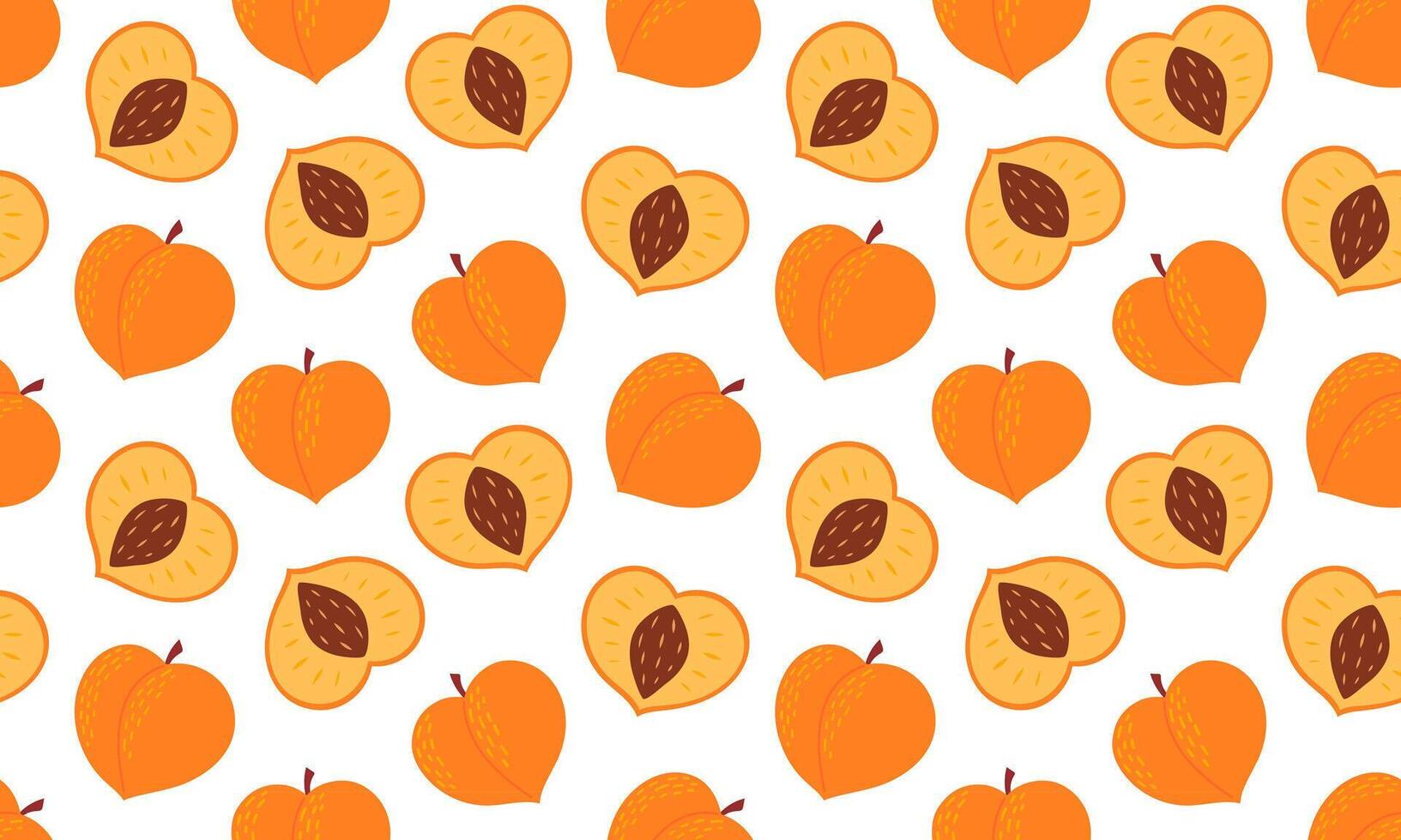 Peach seamless pattern. Half and whole fruits background design. Collection of organic vitamins and healthy nutrition. Flat illustration vector