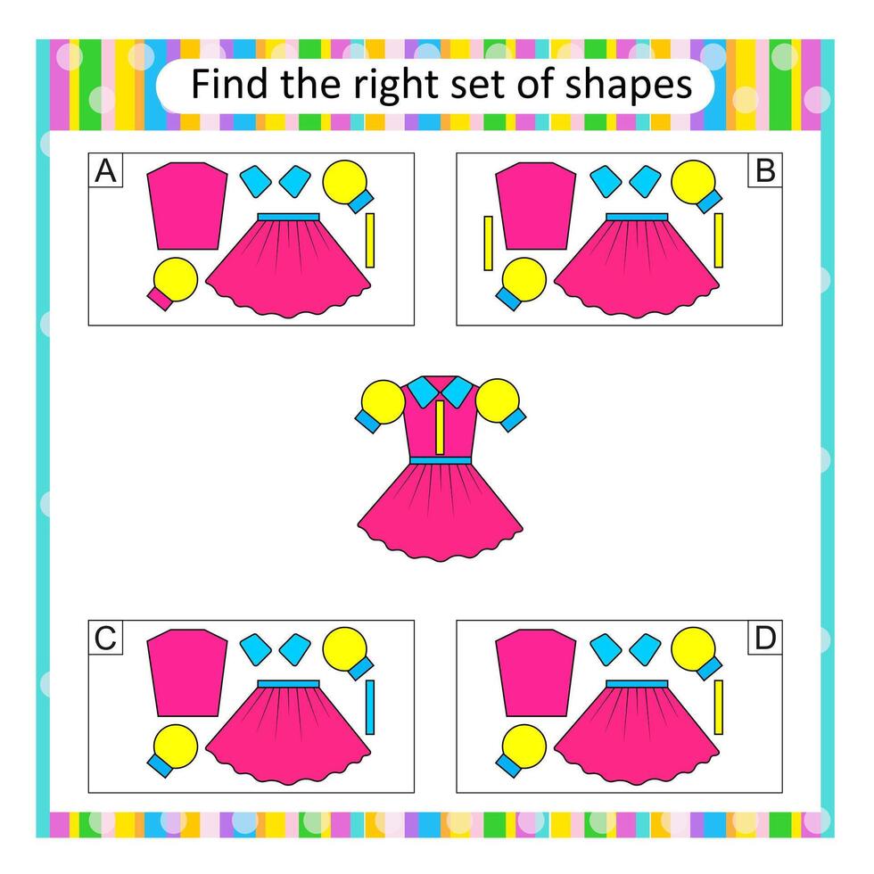 Attention task. Find the correct set of cartoon dress. Answer is D. vector