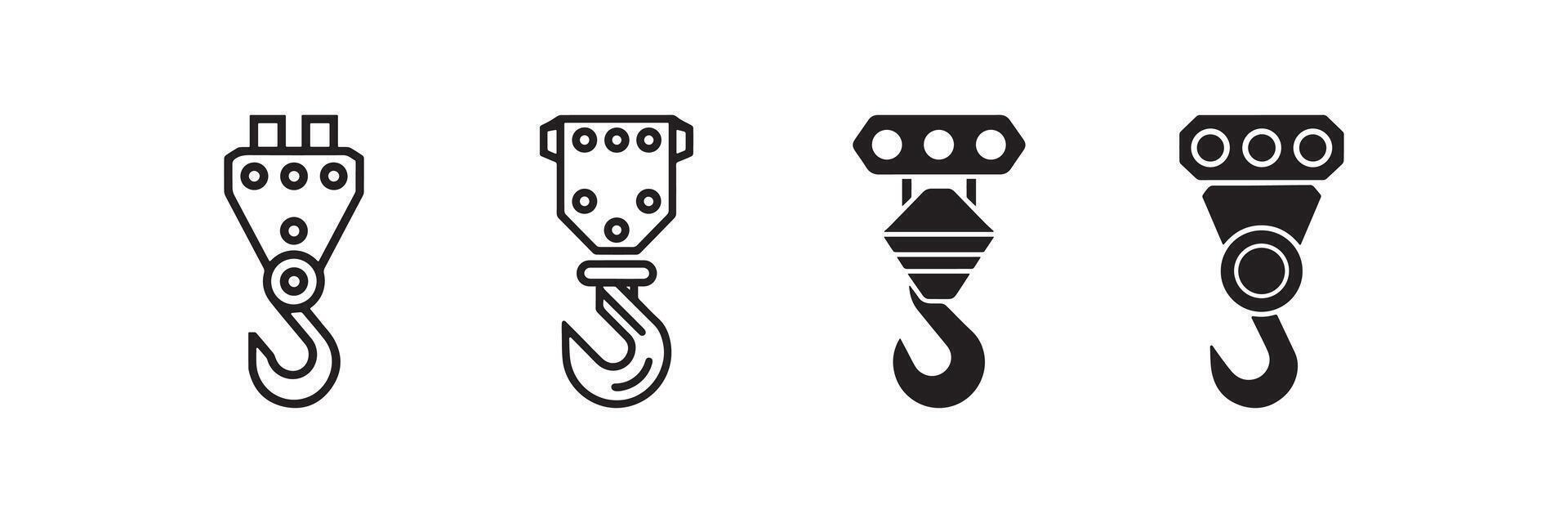 Crane Hook Icon Set Collection of Industrial Lifting Equipment Symbols vector