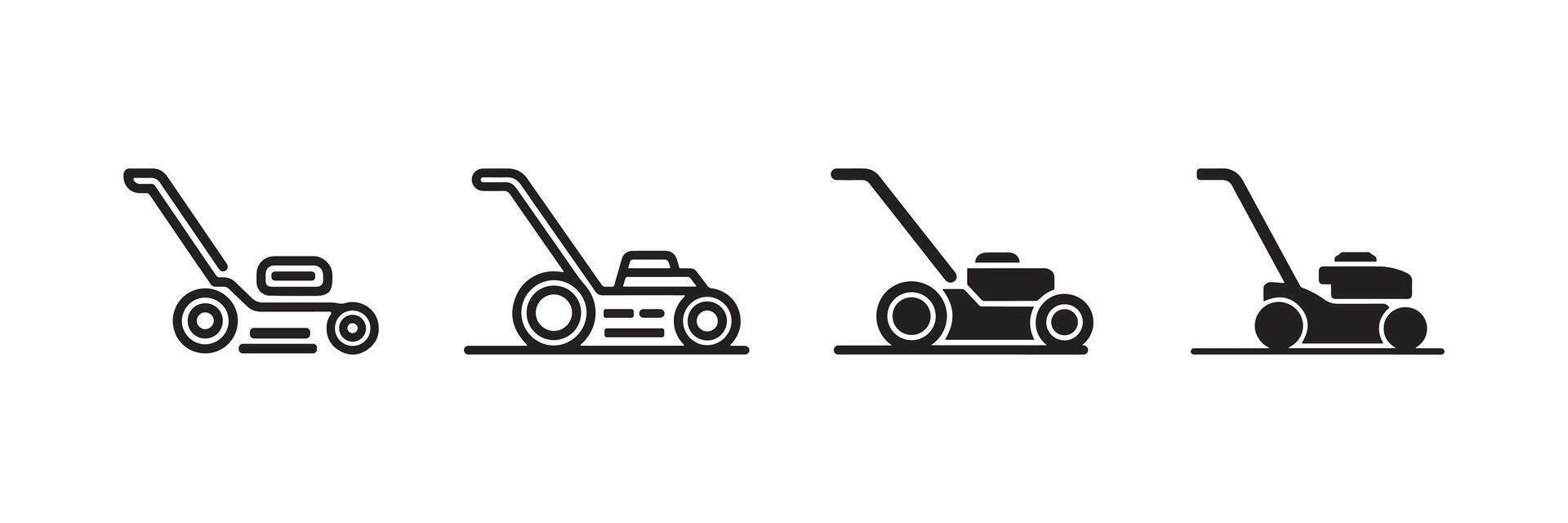 Lawn Mower Icon Set Collection of Grass Cutting Machine Symbols vector