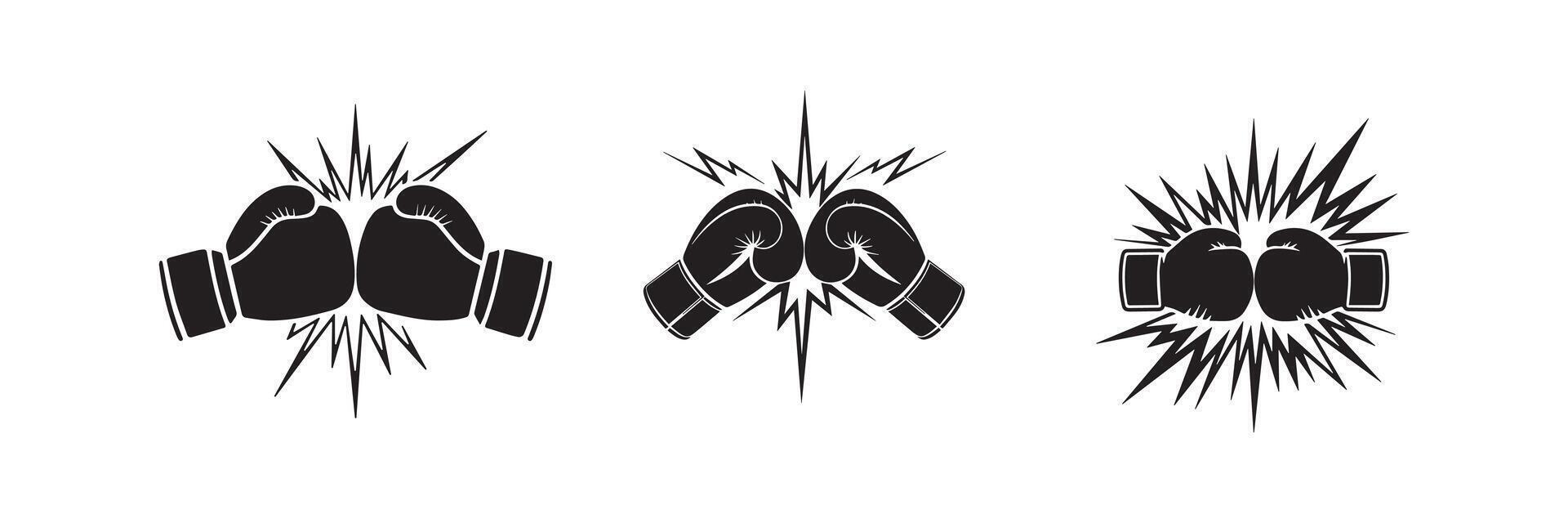 Boxing Gloves Clash Icon Set Fight Impact Illustration vector