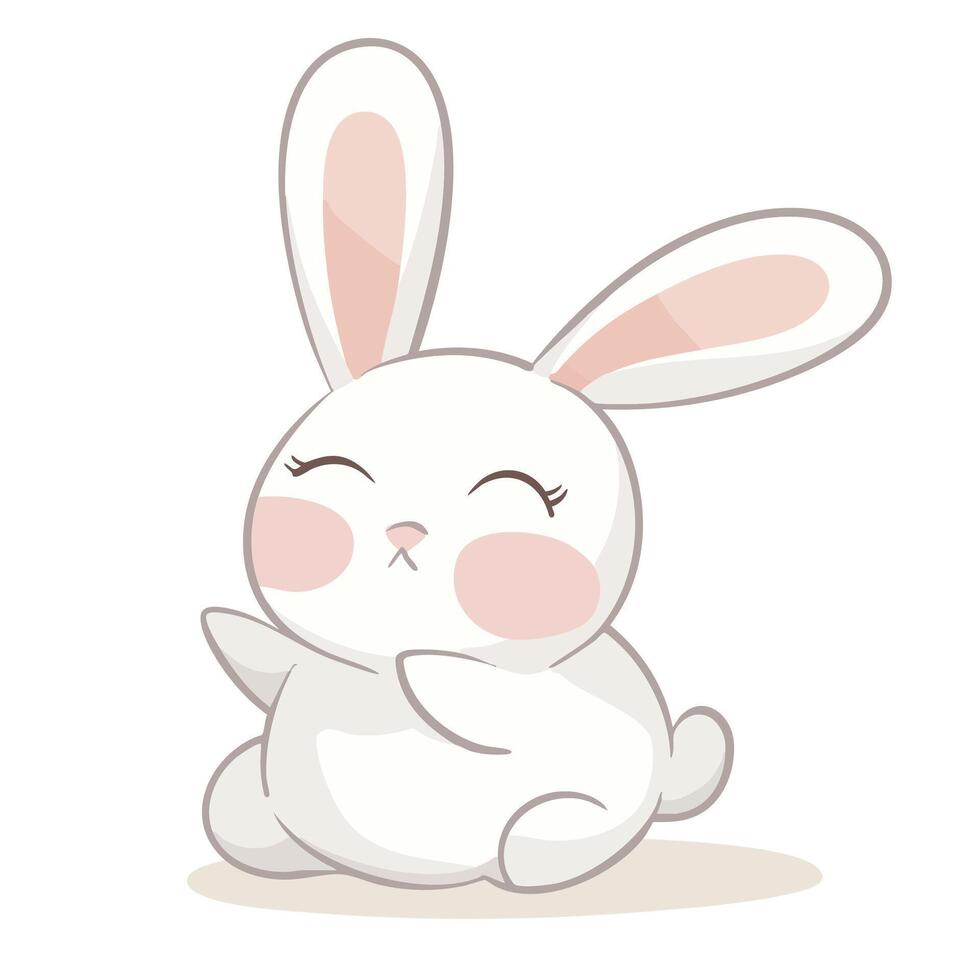 Cute cartoon bunny with long ears and rosy cheeks, sitting happily. This adorable character brings joy and warmth to any design vector