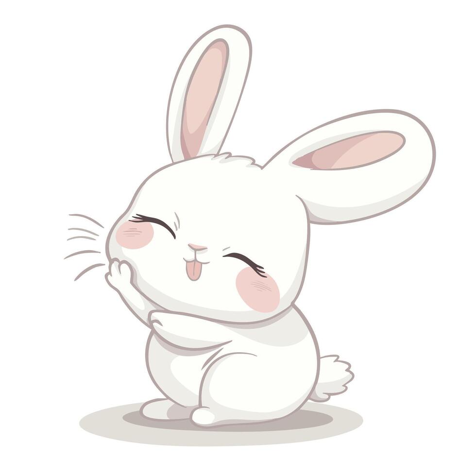 Cute white bunny with big ears and playful expression, sitting happily. This adorable character brings joy and warmth to any setting vector