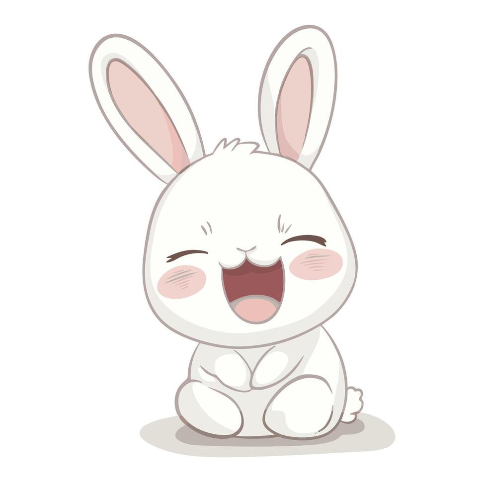 Cute cartoon bunny with joyful expression, sitting happily. This adorable character features large ears and fluffy tail, perfect for children illustrations or playful designs vector