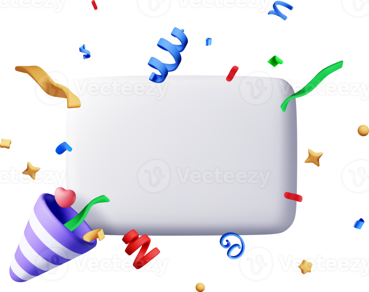 3d speech bubble with confetti and firecracker. png