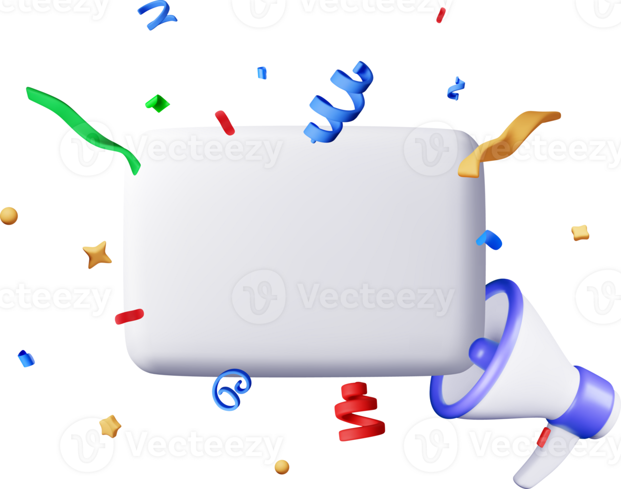 3D Megaphone with color confetti and blank sheet png