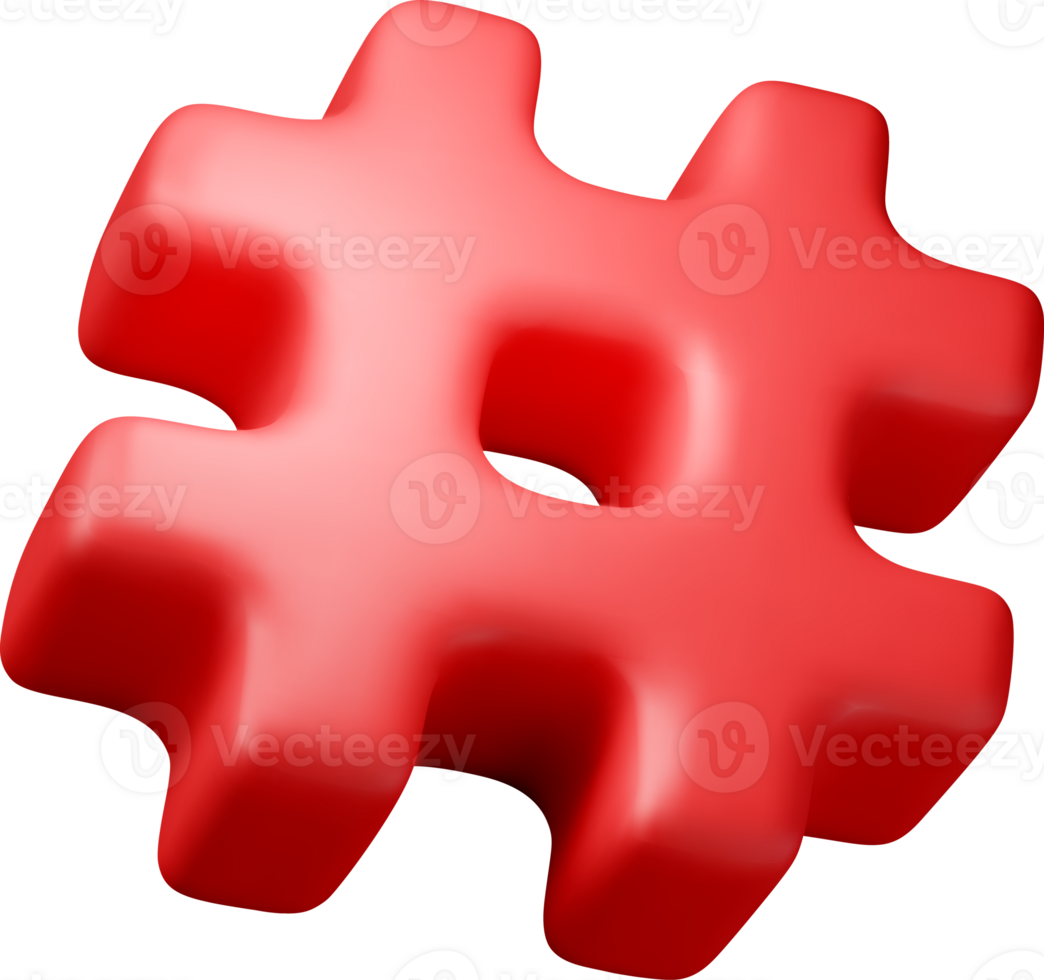 3d red realistic hashtag symbol icon png