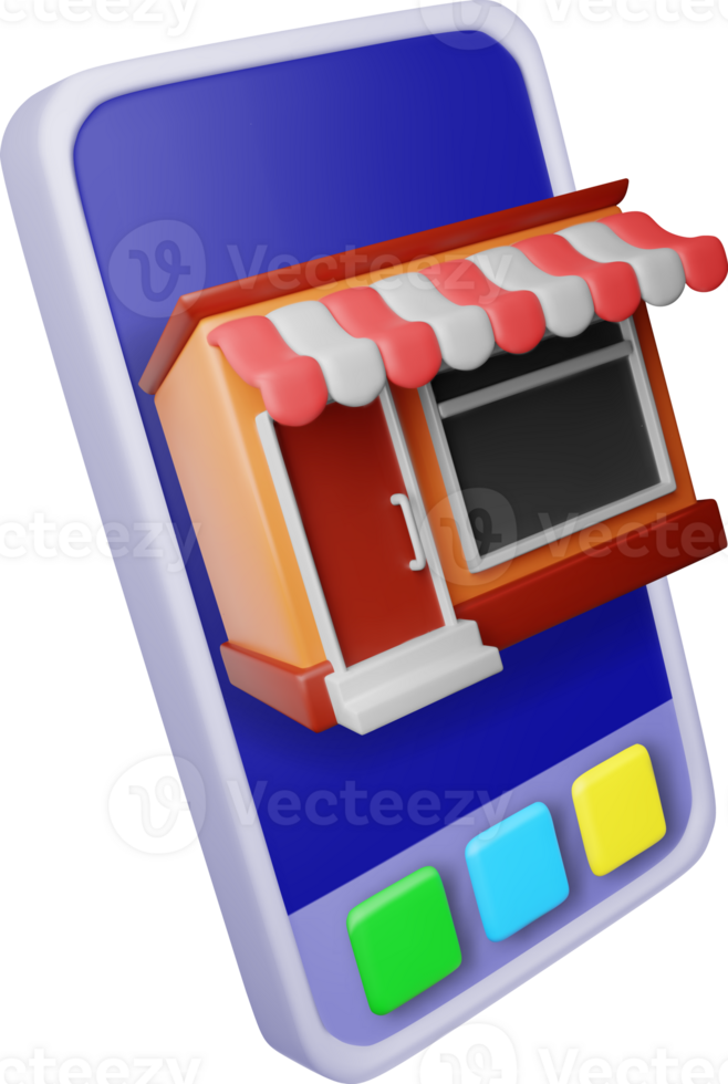 3D striped awning shop in smartphone. png