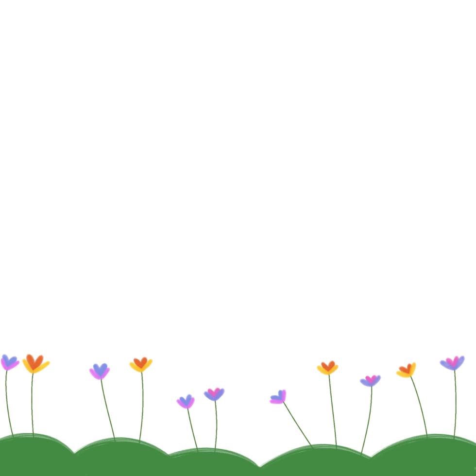 spring flowers border with green grass and flowers on transparent background png