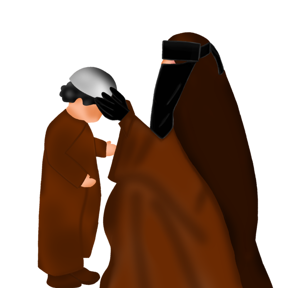 cartoon illustration of Muslim mother and daughter wearing niqab png